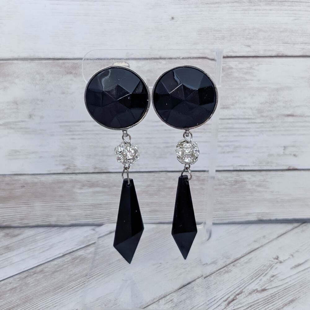 Vintage Dauplaise Clip On Earrings - Black Dangle Extra Large Statement